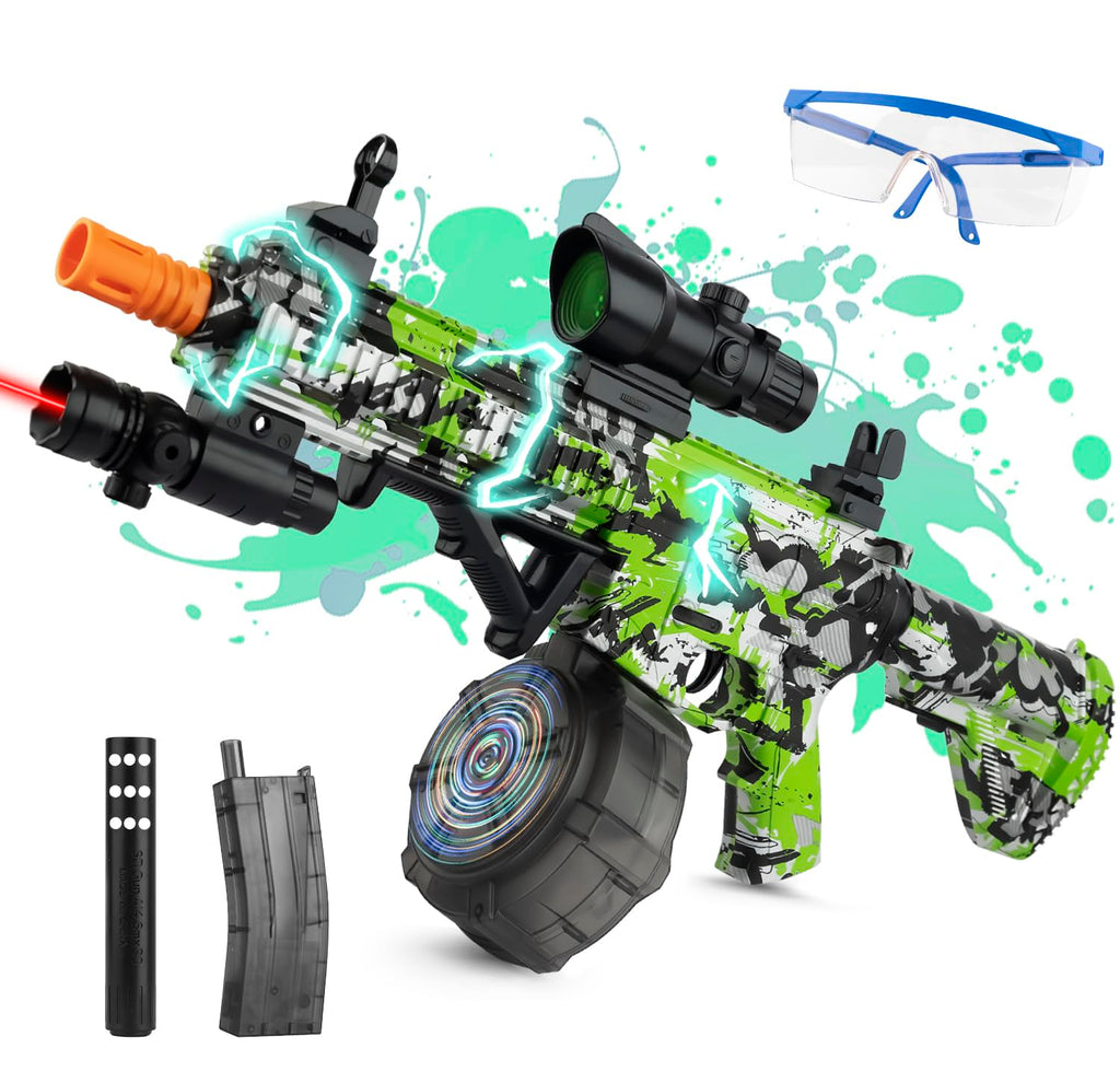 Large Gel Ball Blaster with Drum & Mag Automatic and Manual Splatter Blaster with 40000 Gel Rounds Electric Splat Blaster and Goggles for Outdoor Activities (Green)